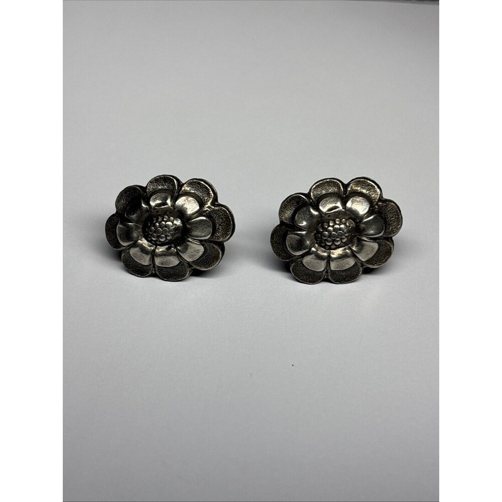 Vintage Sterling Silver 925 Large Flower Screw Back Twist On Earrings